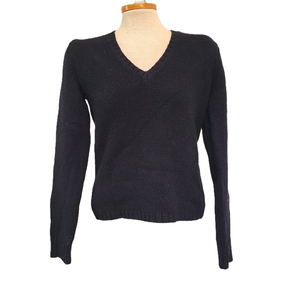 J Crew 100% Merino Wool Navy Blue V Neck Sweater MEDIUM Capsule Wardrobe Classic